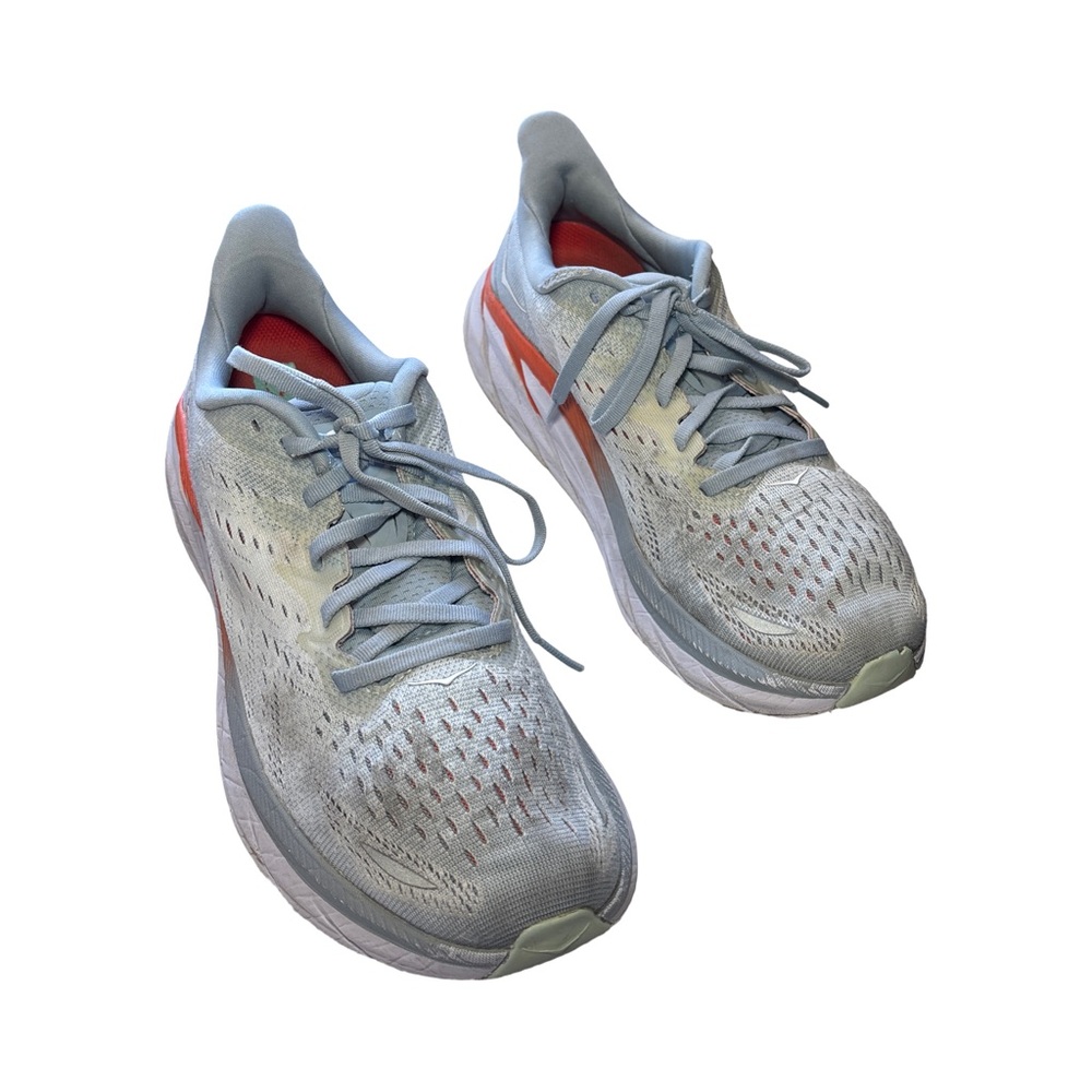 Hoka Clifton 8 Light Blue and Orange Running Shoes 9B